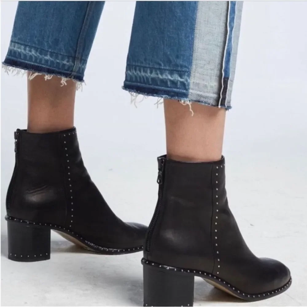 Rag & Bone Black Leather Booties Studded Detail US sz 6.5 Model Chic Edge Cool